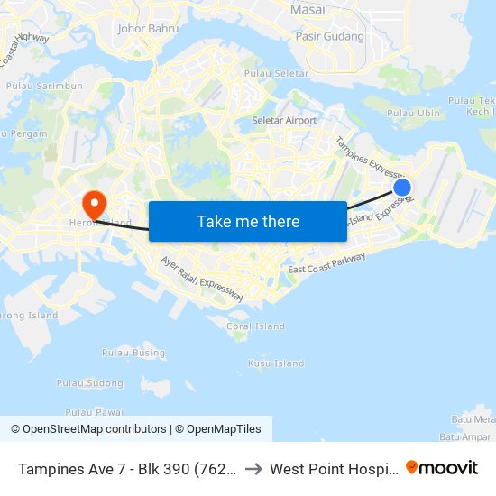 Tampines Ave 7 - Blk 390 (76239) to West Point Hospital map