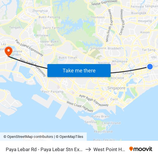 Paya Lebar Rd - Paya Lebar Stn Exit B (81111) to West Point Hospital map