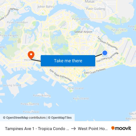 Tampines Ave 1 - Tropica Condo (75259) to West Point Hospital map