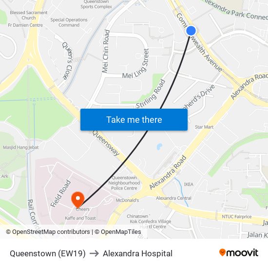 Queenstown (EW19) to Alexandra Hospital map