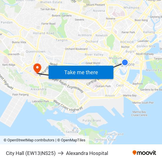 City Hall (EW13|NS25) to Alexandra Hospital map