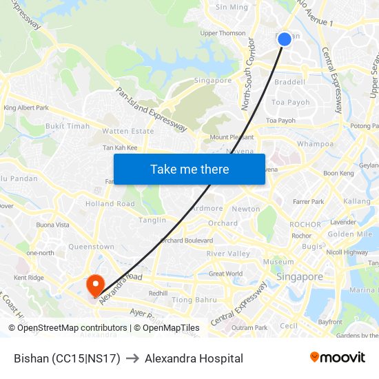 Bishan (CC15|NS17) to Alexandra Hospital map