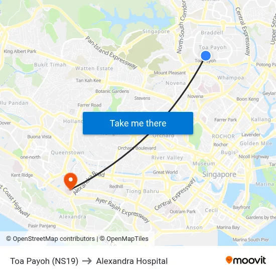 Toa Payoh (NS19) to Alexandra Hospital map