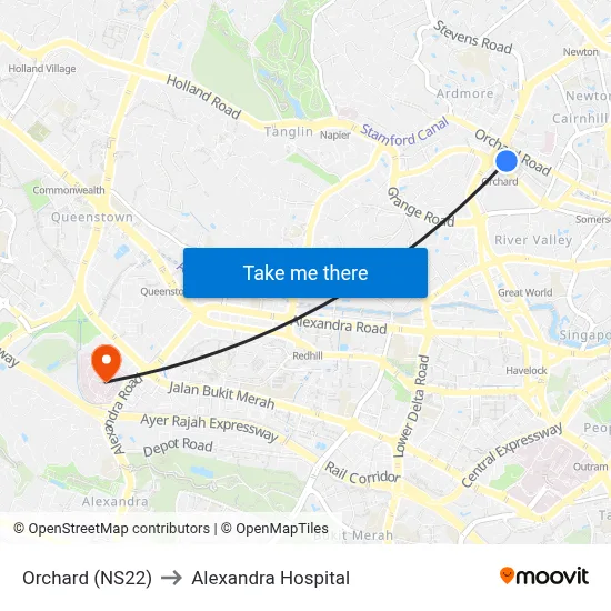 Orchard (NS22) to Alexandra Hospital map