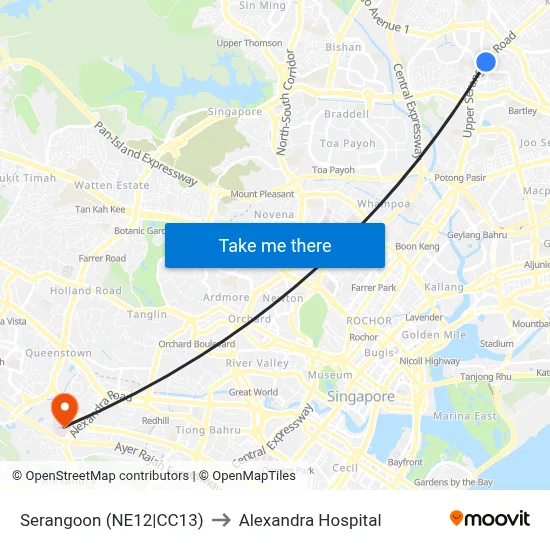 Serangoon (NE12|CC13) to Alexandra Hospital map