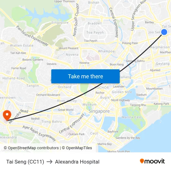 Tai Seng (CC11) to Alexandra Hospital map