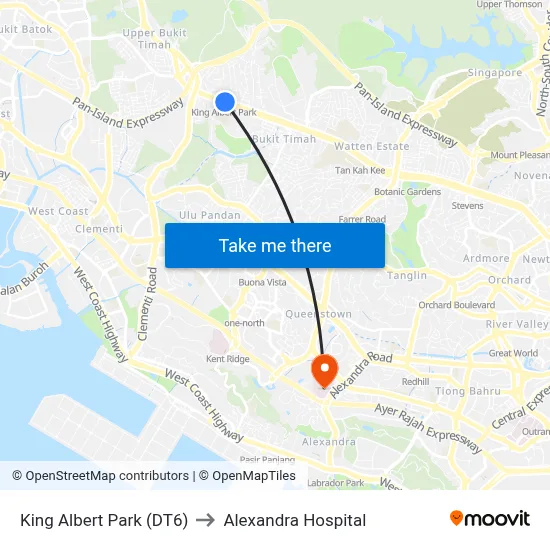 King Albert Park (DT6) to Alexandra Hospital map
