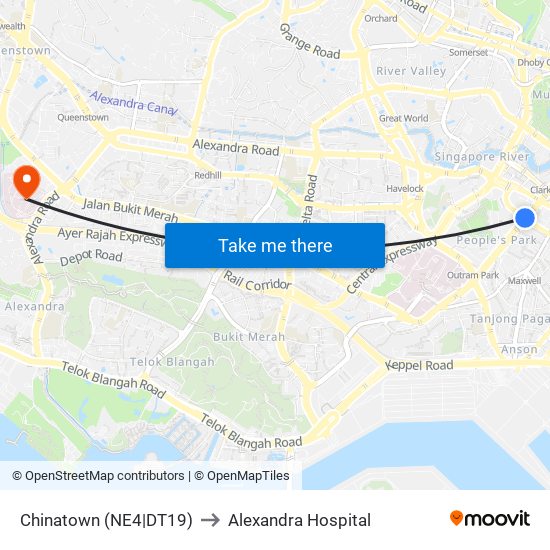 Chinatown (NE4|DT19) to Alexandra Hospital map