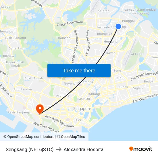 Sengkang (NE16|STC) to Alexandra Hospital map