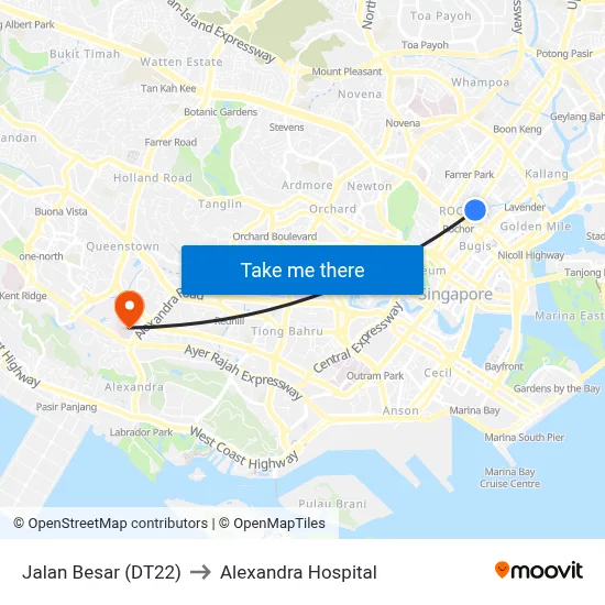 Jalan Besar (DT22) to Alexandra Hospital map