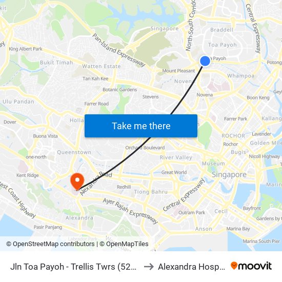 Jln Toa Payoh - Trellis Twrs (52071) to Alexandra Hospital map