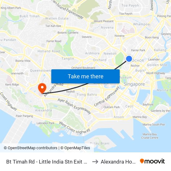 Bt Timah Rd - Little India Stn Exit A (40011) to Alexandra Hospital map