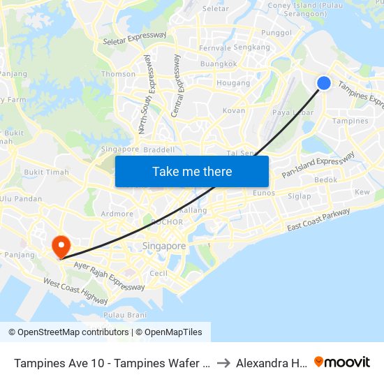 Tampines Ave 10 - Tampines Wafer Fab Pk (75351) to Alexandra Hospital map