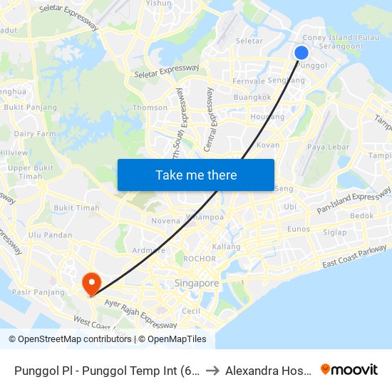 Punggol Pl - Punggol Temp Int (65009) to Alexandra Hospital map