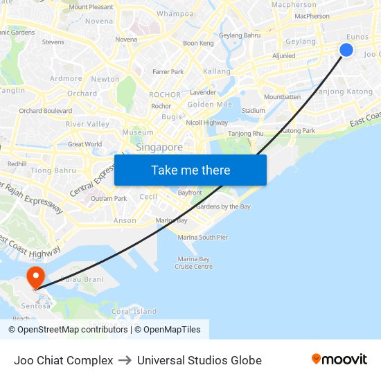 Joo Chiat Complex to Universal Studios Globe map