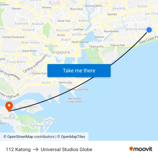 112 Katong to Universal Studios Globe map