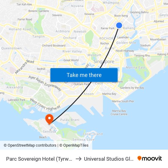 Parc Sovereign Hotel (Tyrwhitt) to Universal Studios Globe map