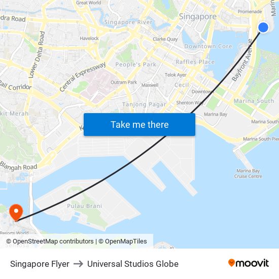 Singapore Flyer to Universal Studios Globe map