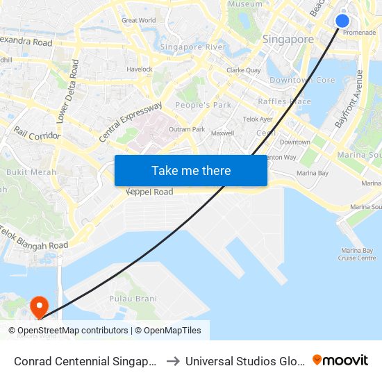 Conrad Centennial Singapore to Universal Studios Globe map