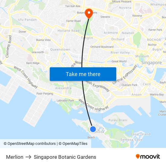 Merlion to Singapore Botanic Gardens map