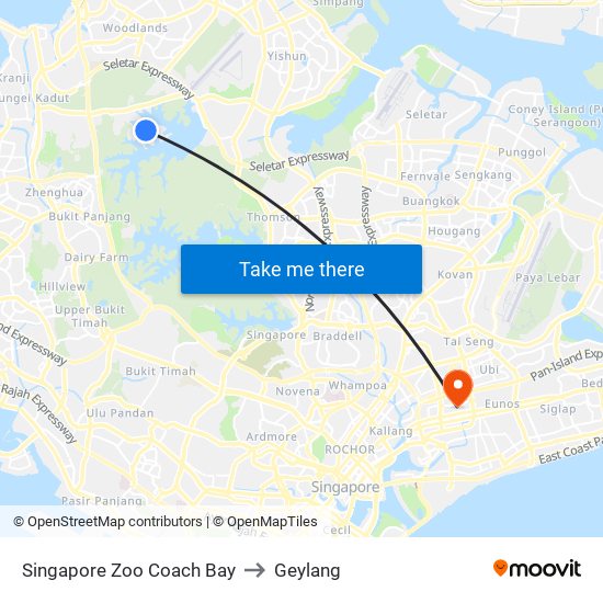 Singapore Zoo Coach Bay to Geylang map