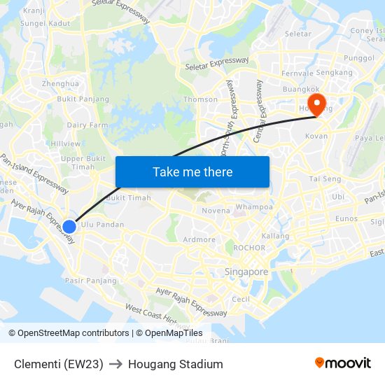 Clementi (EW23) to Hougang Stadium map