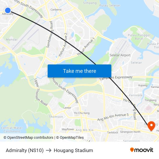 Admiralty (NS10) to Hougang Stadium map