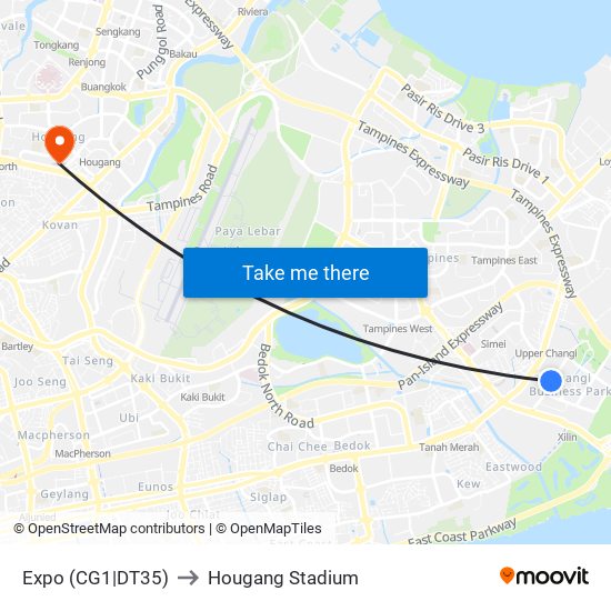 Expo (CG1|DT35) to Hougang Stadium map