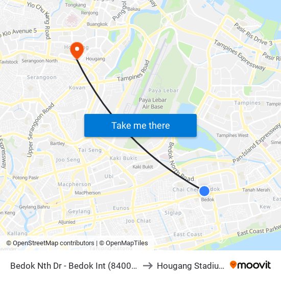 Bedok Nth Dr - Bedok Int (84009) to Hougang Stadium map