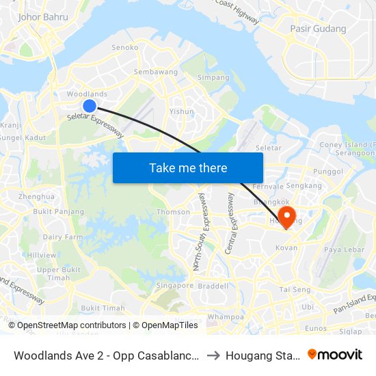 Woodlands Ave 2 - Opp Casablanca (46221) to Hougang Stadium map