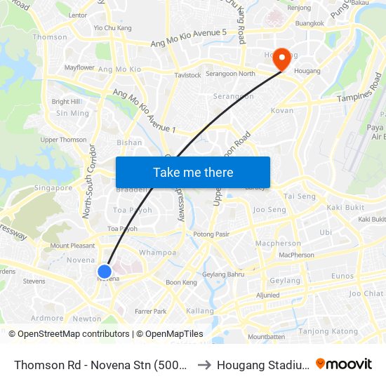 Thomson Rd - Novena Stn (50038) to Hougang Stadium map