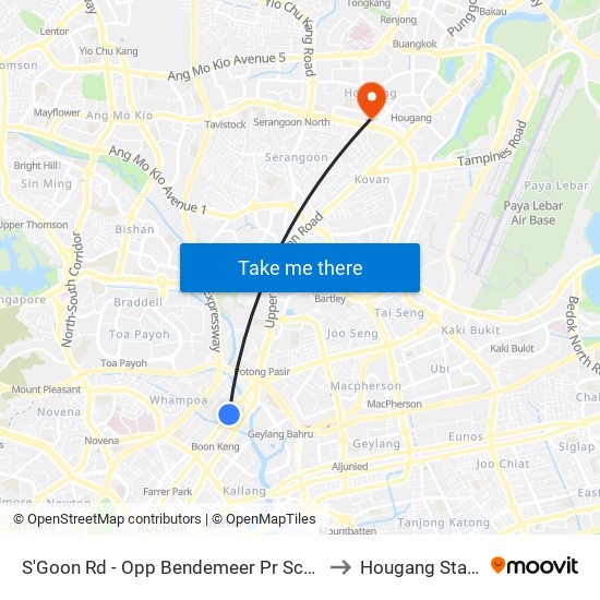 S'Goon Rd - Opp Bendemeer Pr Sch (60141) to Hougang Stadium map