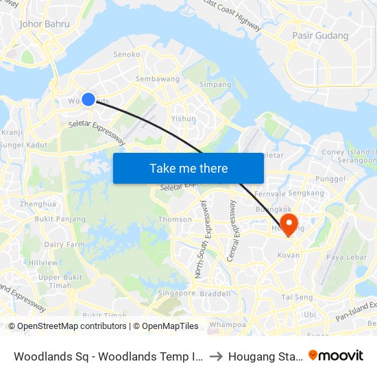 Woodlands Sq - Woodlands Temp Int (47009) to Hougang Stadium map