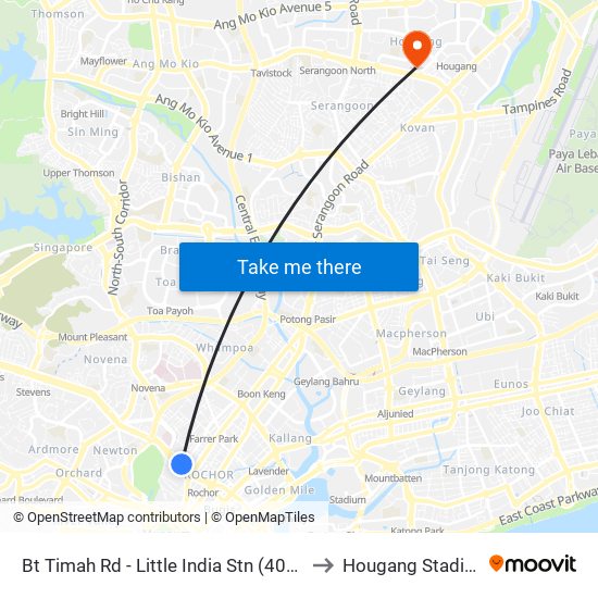 Bt Timah Rd - Little India Stn (40019) to Hougang Stadium map