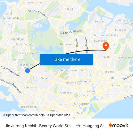 Jln Jurong Kechil - Beauty World Stn Exit C (42151) to Hougang Stadium map