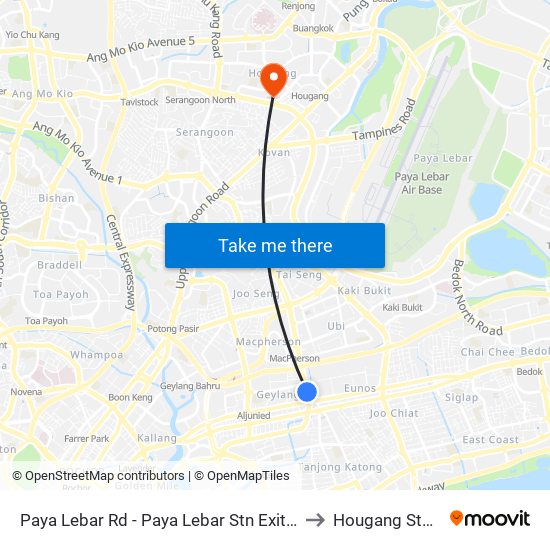 Paya Lebar Rd - Paya Lebar Stn Exit B (81111) to Hougang Stadium map
