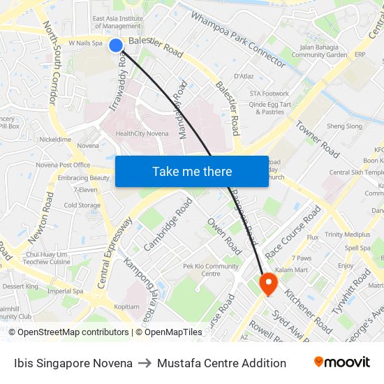 Ibis Singapore Novena to Mustafa Centre Addition map