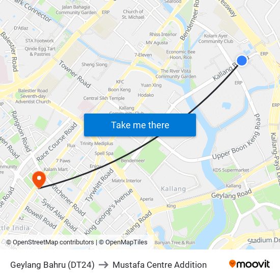 Geylang Bahru (DT24) to Mustafa Centre Addition map