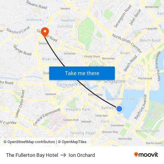 The Fullerton Bay Hotel to Ion Orchard map