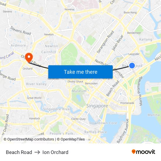 Beach Road to Ion Orchard map