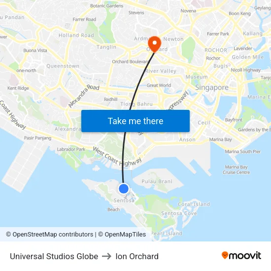 Universal Studios Globe to Ion Orchard map