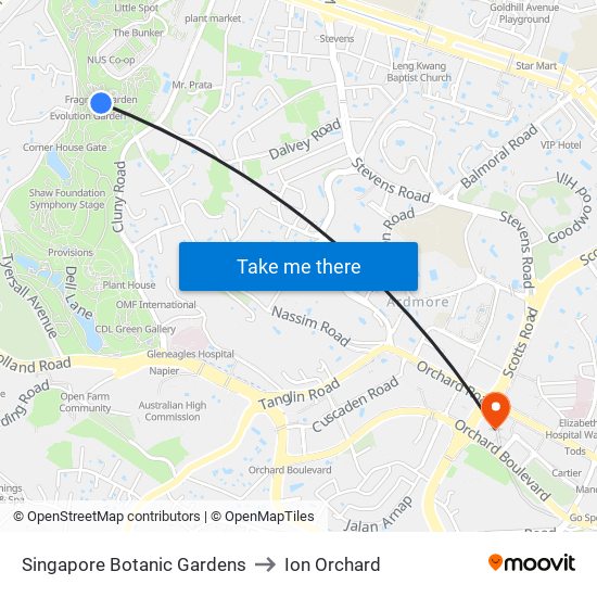 Singapore Botanic Gardens to Ion Orchard map