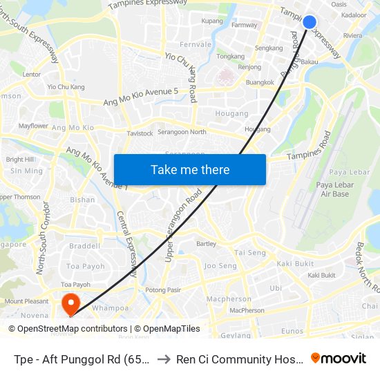 Tpe -  Aft Punggol Rd (65199) to Ren Ci Community Hospital map