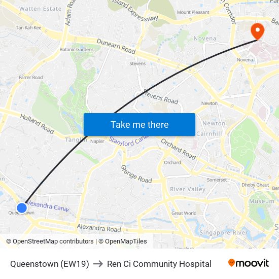 Queenstown (EW19) to Ren Ci Community Hospital map