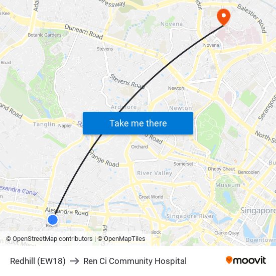 Redhill (EW18) to Ren Ci Community Hospital map