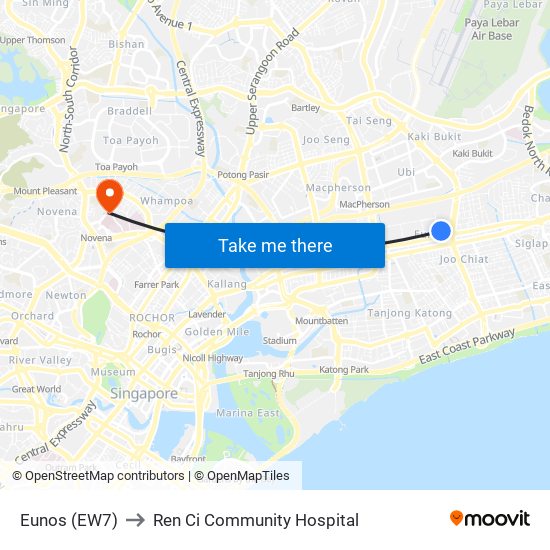 Eunos (EW7) to Ren Ci Community Hospital map