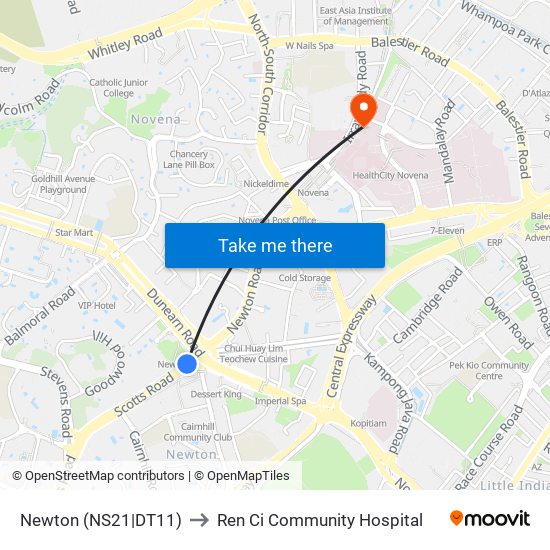 Newton (NS21|DT11) to Ren Ci Community Hospital map