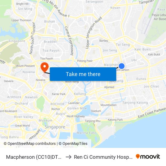 Macpherson (CC10|DT26) to Ren Ci Community Hospital map