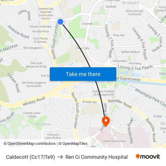 Caldecott (Cc17|Te9) to Ren Ci Community Hospital map