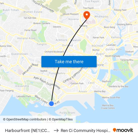 Harbourfront (NE1|CC29) to Ren Ci Community Hospital map